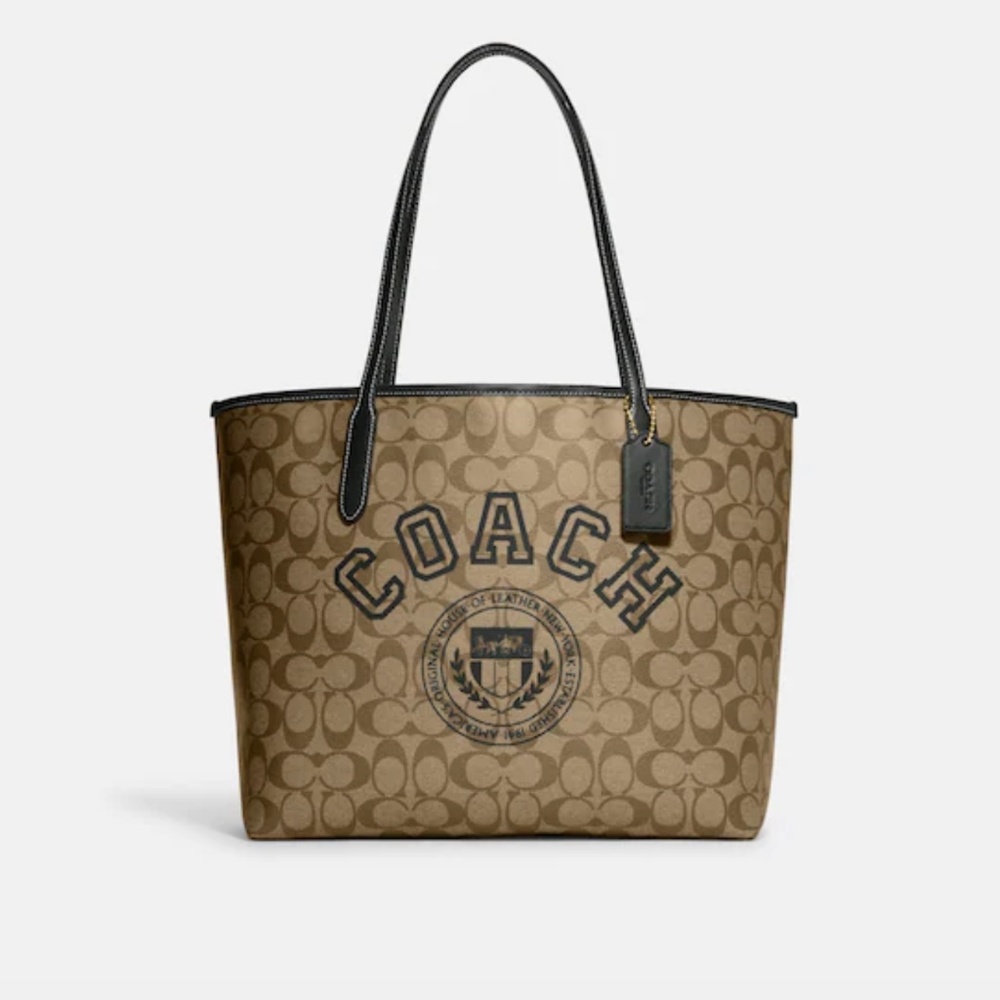 Coach City Tote in Signature Canvas With Varsity Motif